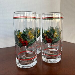 Christmas Holly Highball Glass Tumblers  Set of Four